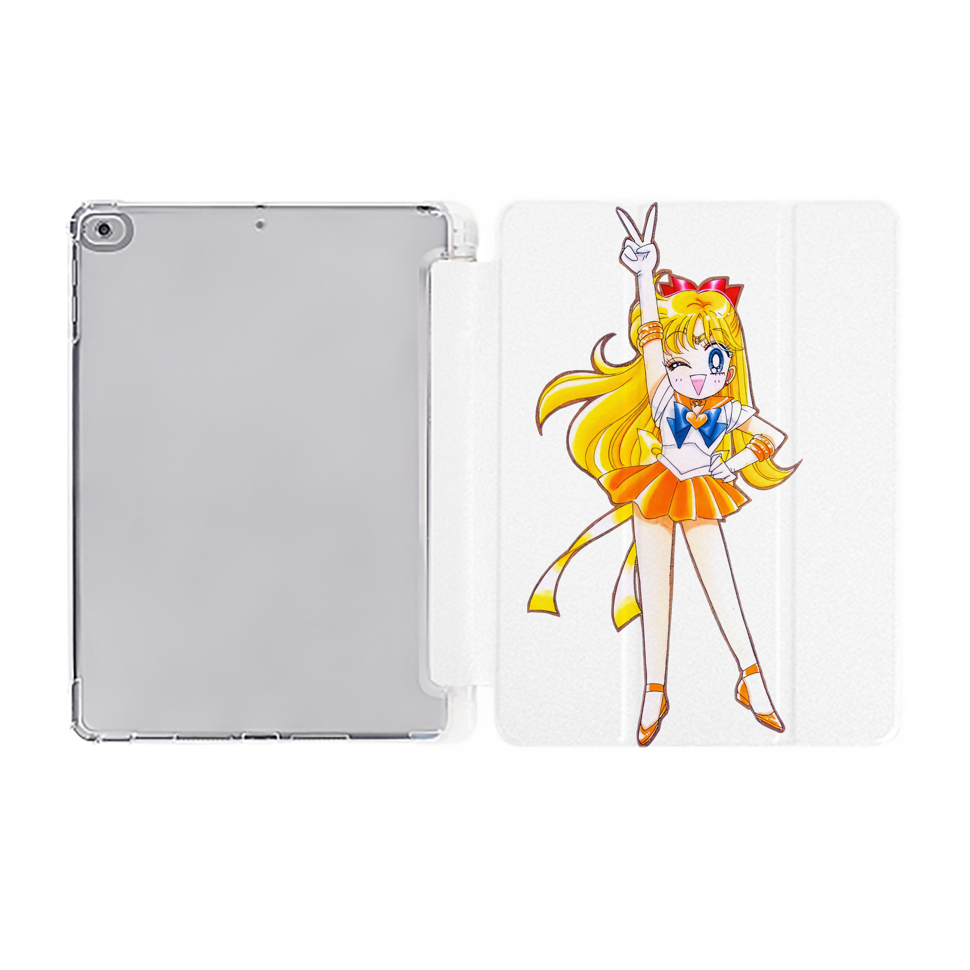 （画像用） 美少女戦士セーラームーン 愛野 美奈子 あいの みなこ Sailor Moon Aino Minako IPad ケース ペン収納付き 三つ折りスタンド PUレザー×シリコン 対応機種9.5/10.5/10.9インチ
